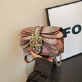 Crossbody bag with iridescent wing scales, golden square clasp and pearl detail - Brown