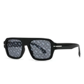 Modern retro square sunglasses with thick black frames and textured grey-blue lenses - Black Frame Patterned Lens