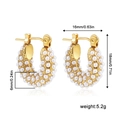 Macro view of 18K gold hoops with pearls featuring dimensions 16mm by 18mm - Stainless Steel Gold Pearl Hoop Style