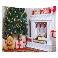Detail of Christmas tapestry featuring fireplace, decorated tree, and gifts for festive decor - Style 10