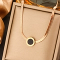 Rose Gold Roman Numerals Black Agate Texture Disk Necklace