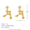 Macro view of 18K gold plated stainless steel star stud earrings with product dimensions - Cancer