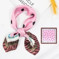 Pink polka dot silk square scarf with golden chain patterns and striped border detail - 10-Pink Black Dots Chains / 50*50CM
