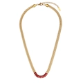 18K gold plated necklace featuring double chains and vibrant red zircon gemstones - Necklace-Red