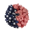 Detailed view of patriotic US flag wreath with red, white and blue star pattern ribbons - 40CM / Red/White/Blue