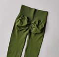 Dark green high-waisted compression yoga pants with scrunch butt lifting detail - Olive Green