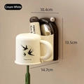 Wall-mounted cream white suction cup toothbrush holder with Happy Family text and bird pattern - Creamy White (Single Cup Set)