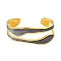 Double-layered gold stainless steel wave bangle with grey marble texture inlay - Black