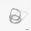 Modern silver double-layered open ring B581 in stainless steel with minimalist hollow design - Size 8 Silver Interlocking Ring B581