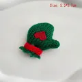 Mini green Christmas knit glove accessory with red heart embroidery, size 5.5x3.7cm - Green Knit Glove with Heart Pattern 1PC
