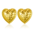 Golden hammered heart stud earrings with vintage beaded edge finish in shiny stainless steel - Vintage Hammered Heart Bead Edge