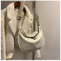 Detail of cream crescent crossbody bag featuring black zipper and wide nylon strap - Basic Style / Off White
