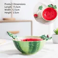 Watermelon shaped ceramic salad bowl with seeds pattern and leaf handle, 15.5cm size - Watermelon