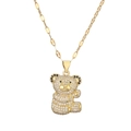 Charming gold bear necklace with white micro-pave crystals on a minimalist chain link - White