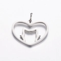 Colgante de corazón de acero inoxidable con silueta de gato en acabado plata pulida - Color Acero Gato