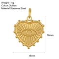 Golden stainless steel heart pendant with engraved eye pattern and beaded edges - Heart Evil Eye