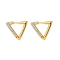 Elegant gold triangular drop earrings with pavé set white cubic zirconia stones - Minimalist Triangle Rhinestone Style (E853-GO)