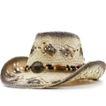 Elegante cappello da cowboy in paglia intrecciata con perline vintage e bordi bruni - 03 Nero Riso