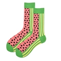 Rosa Baumwollsocken mit grünen Details und lebhaftem Wassermelonen-Muster Print - 38-46 / Wassermelone Gestreiftes Muster (1022C)