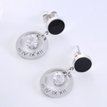Silver stainless steel stud earrings with roman numerals and clear cubic zirconia - Steel