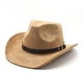 Chapeau de cowboy western en daim camel avec ceinture décorative noire et boucle métallique - M(56-59CM) / Chameau (Daim)