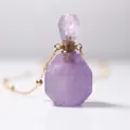 Natural amethyst perfume bottle pendant with 18K gold plated chain and octagon cut crystal - Amethyst Wide Version Style