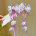 Exquisite purple and white floral tassel hair clips with butterfly bows and beads - Chunxi Purple Flower Butterfly