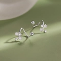 Silver-plated spiral screw earrings with white five-petal flowers and star charms - Five-petal Flower Star Spiral (A297)
