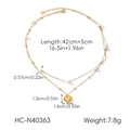 Detailed size specifications for double-layer gold heart necklace with white pearls - Double Layer Gold Necklace With Pearls Heart (HC-N40363)