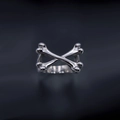 Hip hop style crossed bones ring with polished silver finish and gothic punk design - Crossed Bones - Size 7