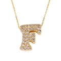 Gold-plated letter F pendant necklace with micro-paved cubic zirconia on white background - Letter F / Gold