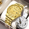 Orologio al quarzo dorato con lancette luminose e indici in diamante su cuscino bianco - Quadrante Oro Oro