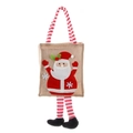 Christmas burlap gift bag featuring a 3D Santa Claus applique and red striped knit handles - Santa Claus