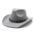 Detailed view of grey wool felt western hat with dark brown studded leather band - M(56-58cm) / Gray