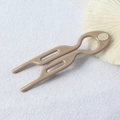 Khaki U-shaped hair fork with golden round accent for minimalist hair styling - 9cm Fishtail Double Prong (Labeled Khaki) / 9cm U-Shaped Hair Fork / Khaki