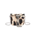 Mini leopard print crossbody bag with silver metal chain strap and sleek metal clasp - Khaki
