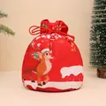Christmas reindeer drawstring gift bag in red fabric, size 18.5x16cm for candy storage - Cartoon Print Elk Apple Bag