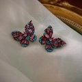 Vintage butterfly earrings with red gemstones and turquoise details in dark metal finish - 11# Zircon Butterfly Stud Earrings with Silver Needle