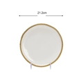 White 21.2cm round ceramic plate with gold beaded edge and a display stand - 8 Inch Gold Round Plate