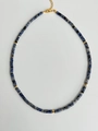 Morandi blue natural stone beaded necklace with golden spacer beads and lobster clasp - Dark Blue Imperial Turquoise