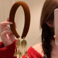 Serre-tête en velours marron avec pampilles métalliques dorées au style ethnique rétro - 43# Style de Gland de Cloches d'Or en Daim Marron