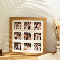 Light wood 9-opening picture frame with white matting for square wedding photos - Flat Style-Pear Wood
