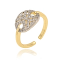 Elegant two-tone open floral ring with crystal pavé setting on a reflective white surface - Two-tone Hollow Rhinestone Ring (J1525)