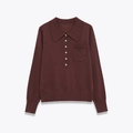 Damen Strick-Poloshirt in Weinrot mit langen Ärmeln und eleganten Perlmuttknöpfen - S / Burgunderrot