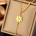 Elegant gold titanium steel necklace featuring a floral pendant with a pearl drop bead - Six-Petal Flower Curved Bead