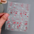Waterproof Valentine heart nail decals with red and white love patterns for DIY manicures - English Phrases Style (XZ-D2304) / Red