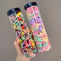Elastic kids hair ties with cartoon strawberry and fruit charms in jars - Avocado + Plaid Bow Style (19#) / 40-Piece Set (One Bucket)
