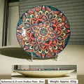 8.25-inch Bohemian blue ceramic side plate with colorful mandala patterns and 2cm height - 8.25 Inch Flat Plate / Blue