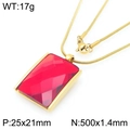 18K gold plated snake chain necklace featuring a bold red square glass pendant - Gold 25*21mm Red (KN292795-GC)