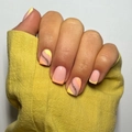 Short square yellow French line press-on nails with glitter wave design on hand - Tricolor Patchwork French Style (JP2594)